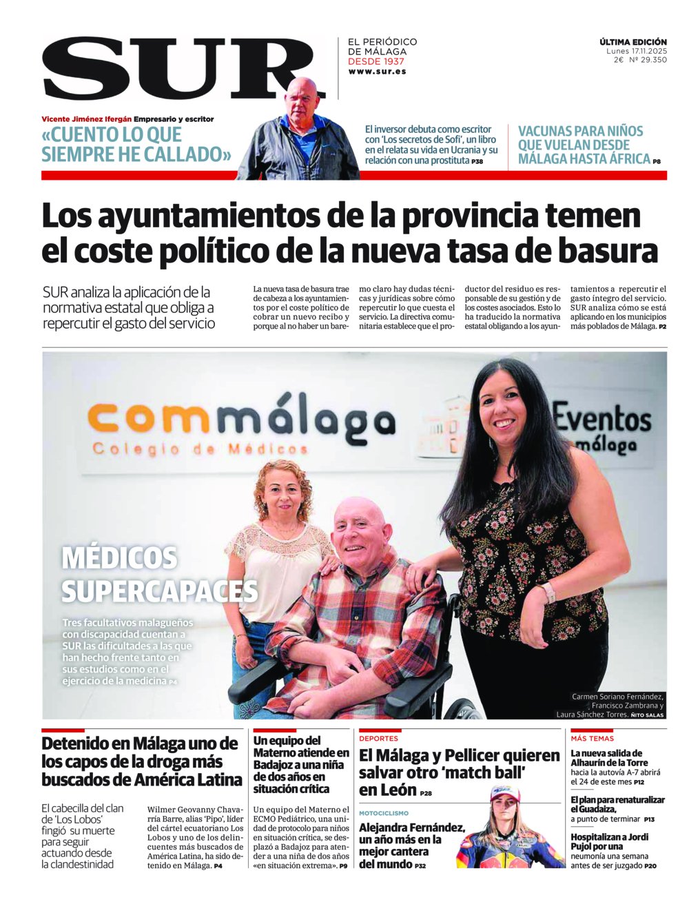 Portada de SUR, 17 de Noviembre de 2025