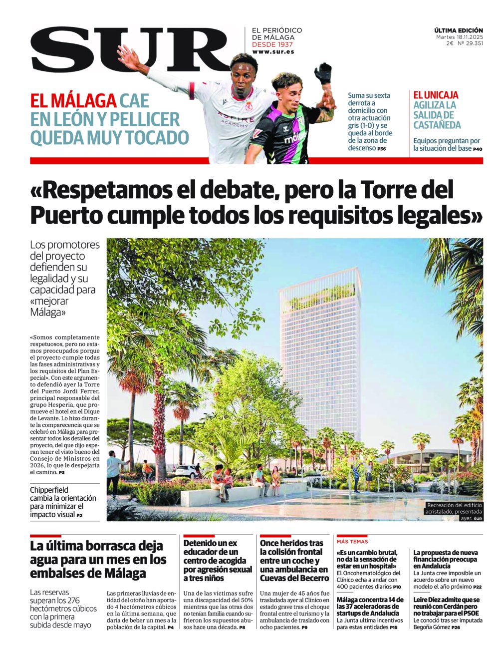 Portada de SUR, 18 de Noviembre de 2025