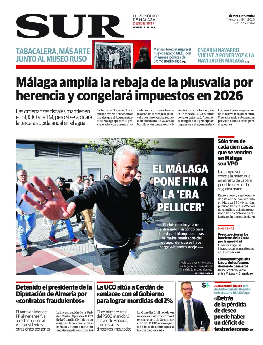 Portada de SUR, 19 de Noviembre de 2025