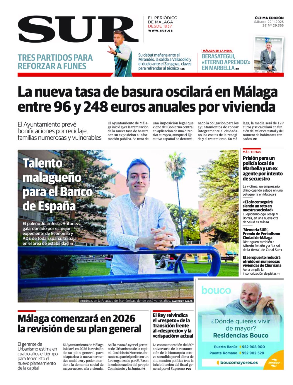 Portada de SUR, 22 de Noviembre de 2025