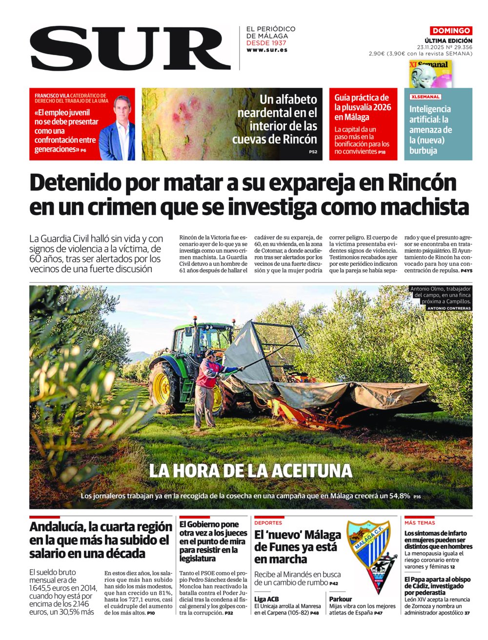 Portada de SUR, 23 de Noviembre de 2025