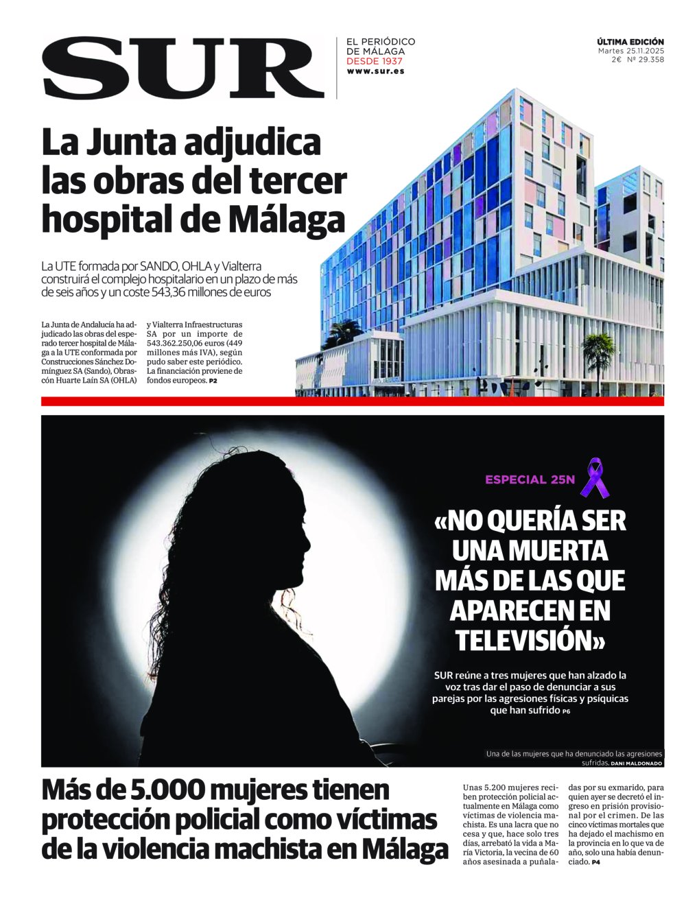 Portada de SUR, 25 de Noviembre de 2025