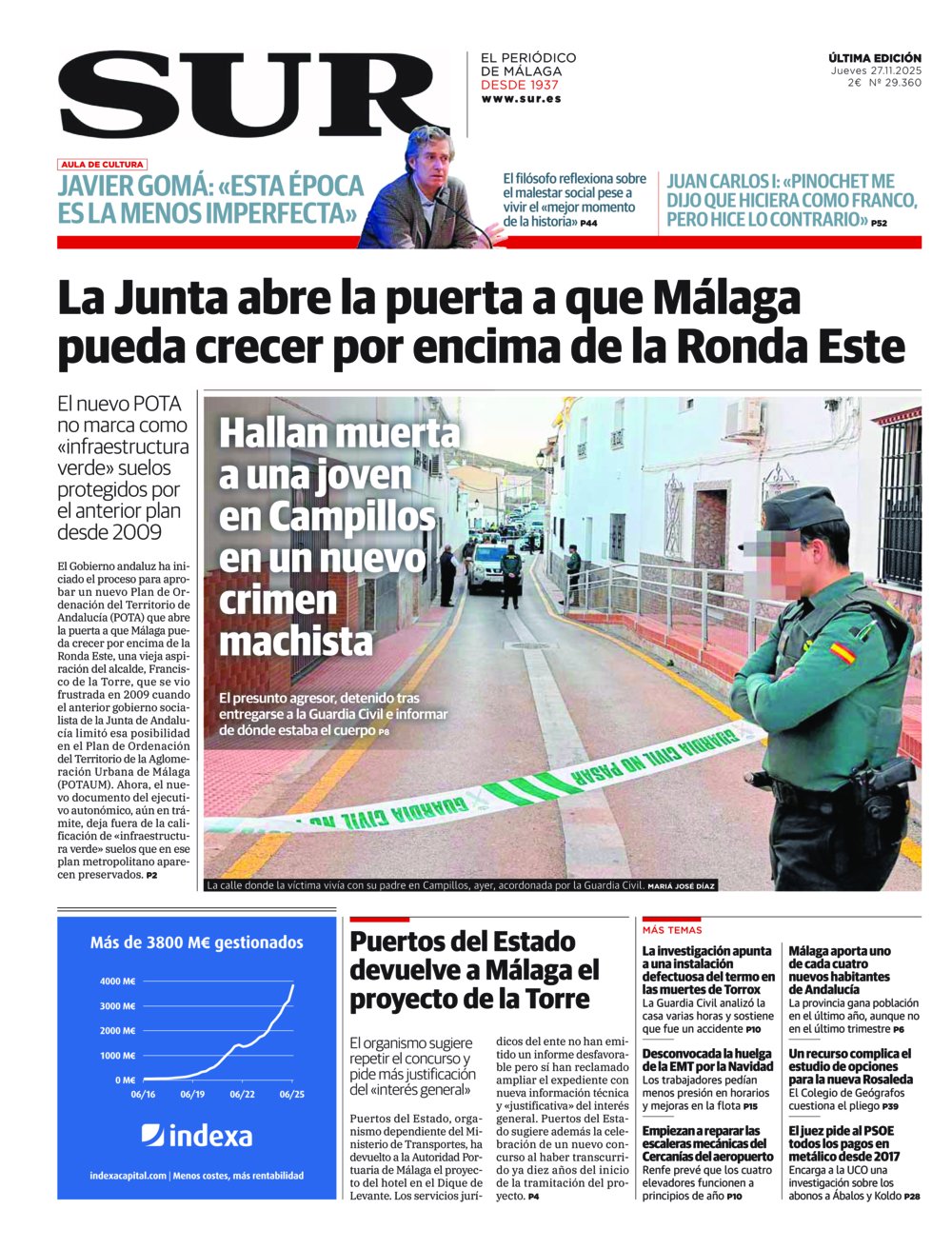 Portada de SUR, 27 de Noviembre de 2025