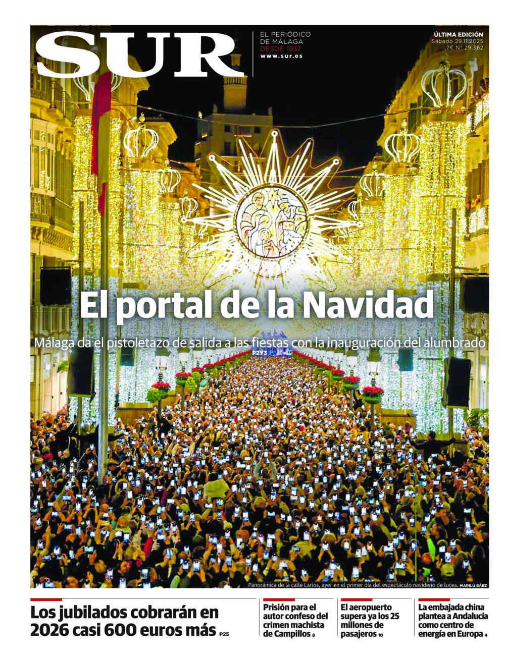 Portada de SUR, 29 de Noviembre de 2025