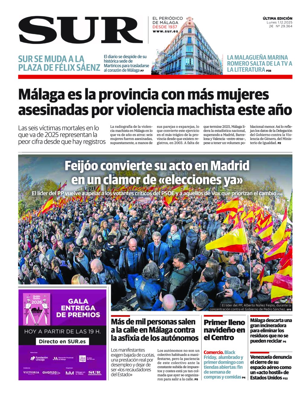 Portada de SUR, 01 de Diciembre de 2025