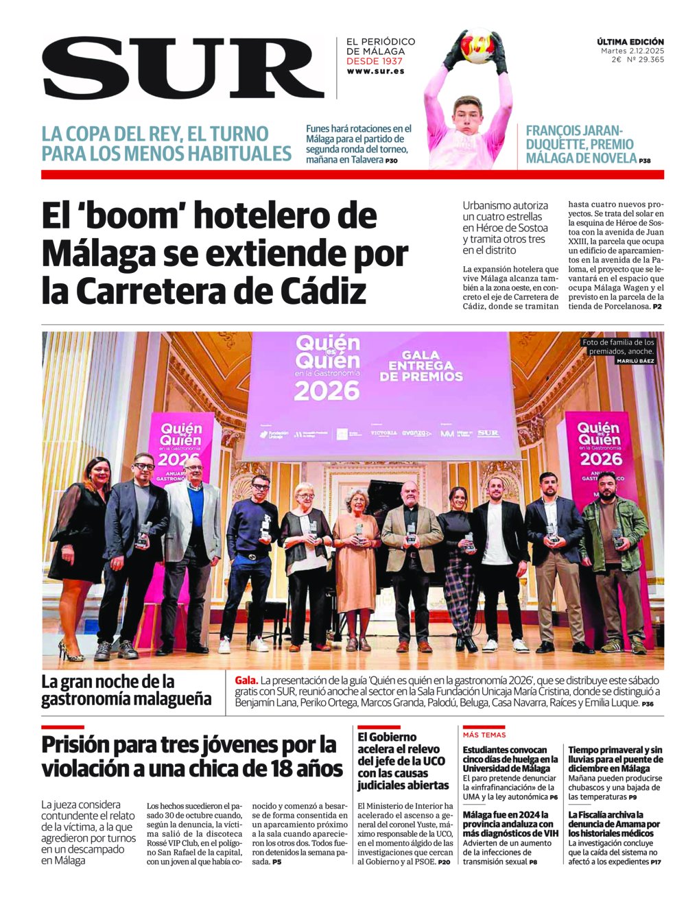 Portada de SUR, 02 de Diciembre de 2025