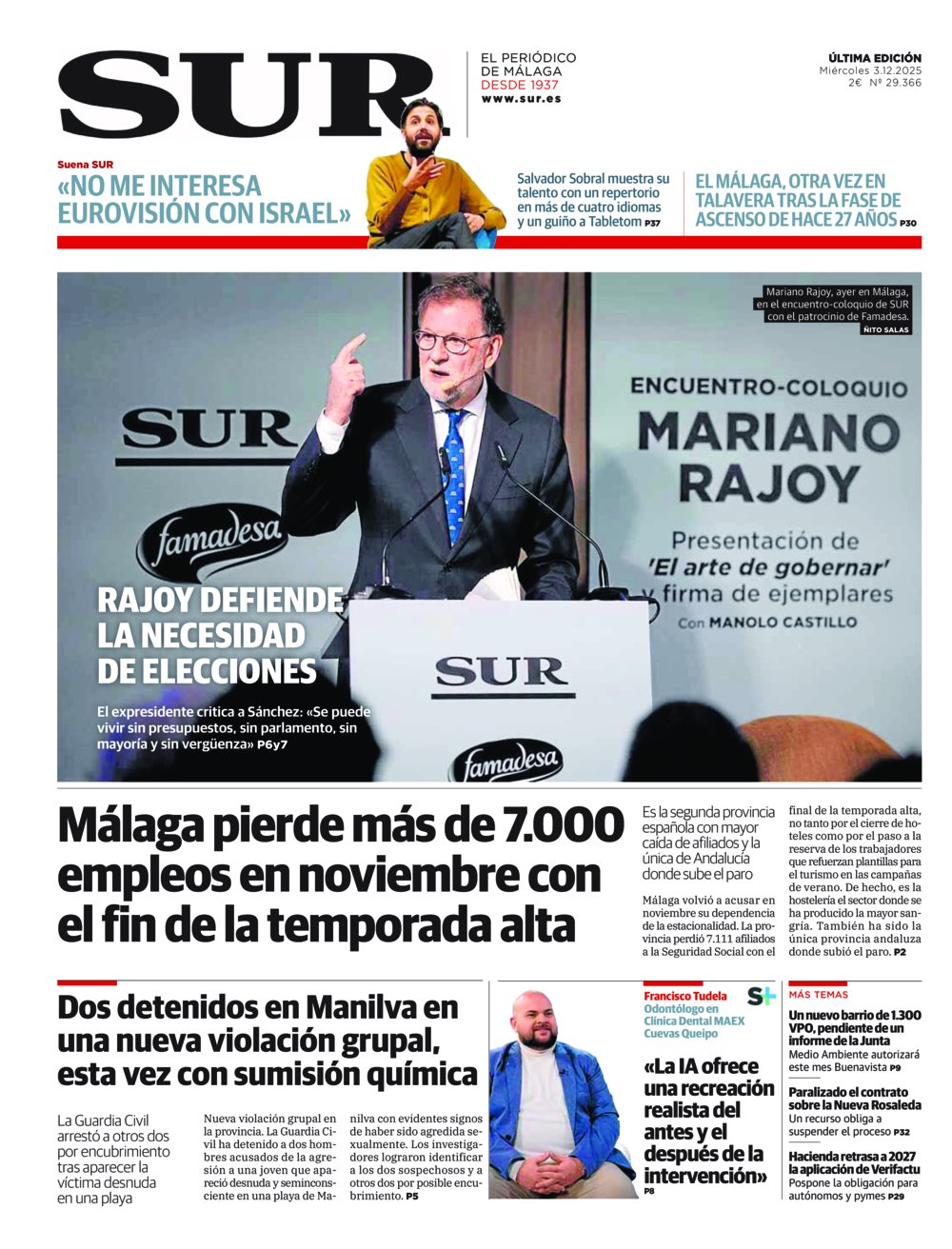 Portada de SUR, 03 de Diciembre de 2025