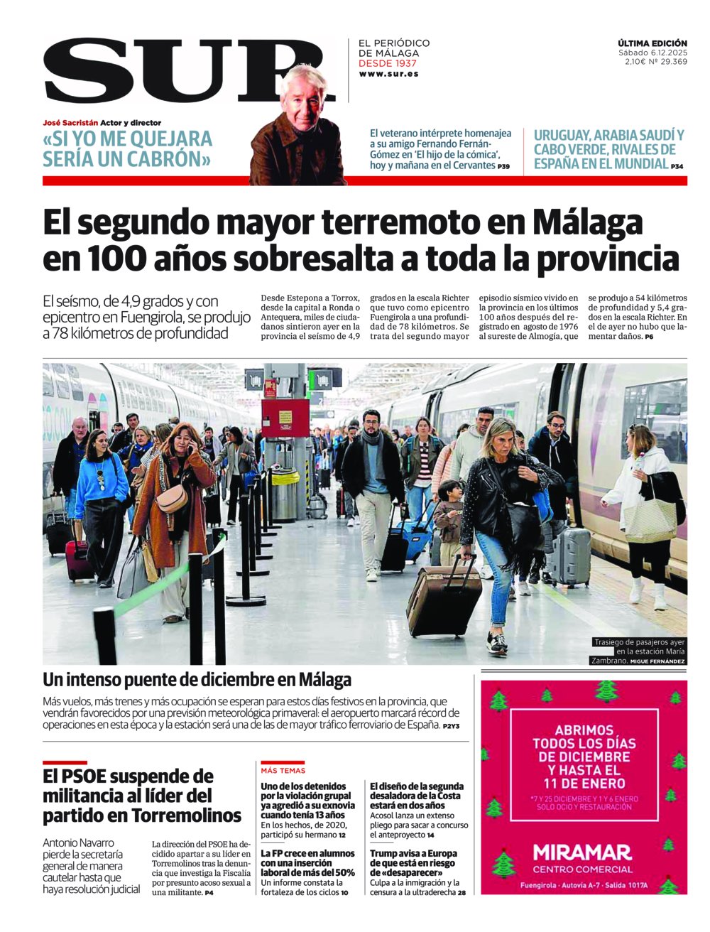 Portada de SUR, 06 de Diciembre de 2025