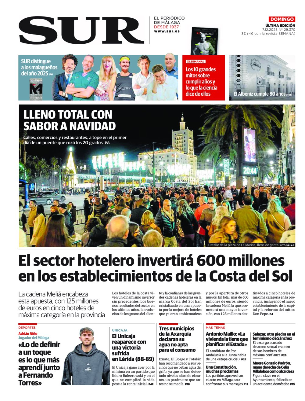 Portada de SUR, 07 de Diciembre de 2025
