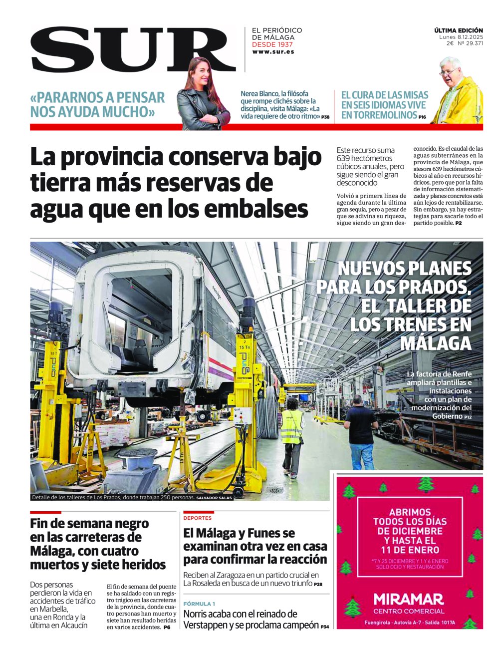 Portada de SUR, 08 de Diciembre de 2025