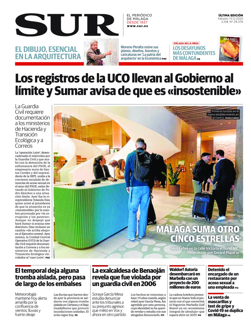 Portada de SUR, 13 de Diciembre de 2025