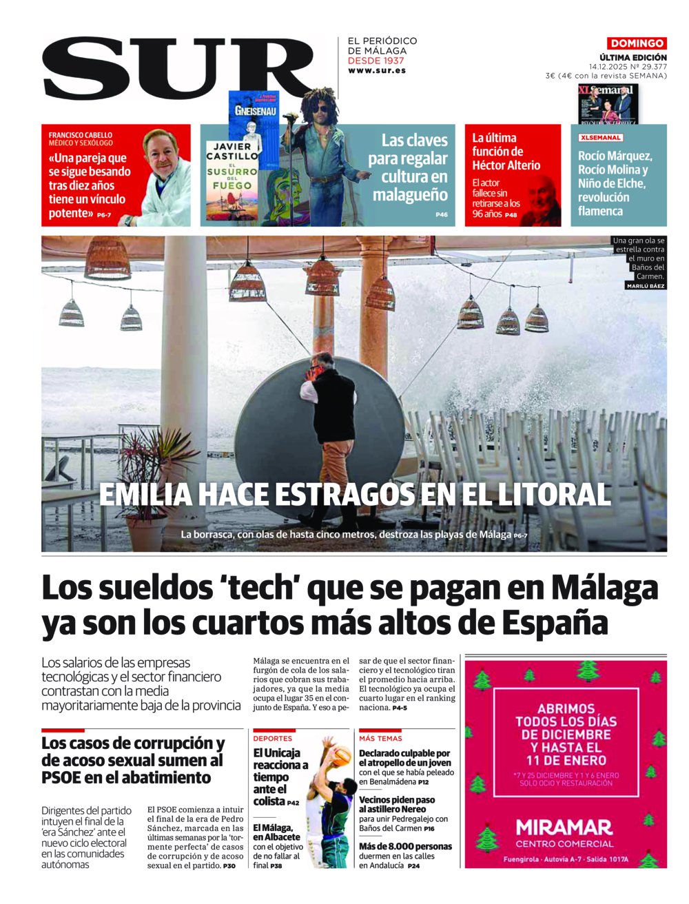 Portada de SUR, 14 de Diciembre de 2025