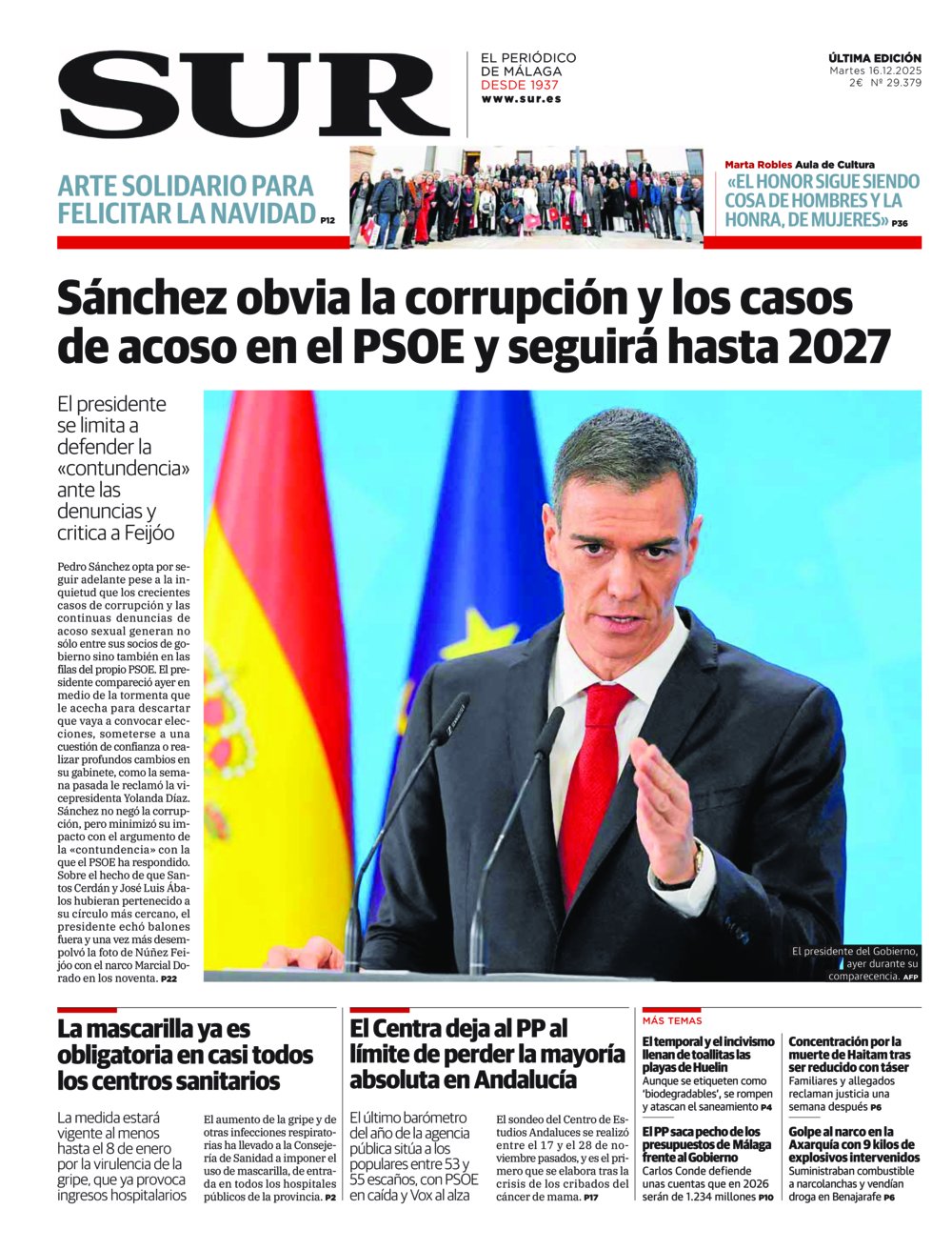 Portada de SUR, 16 de Diciembre de 2025