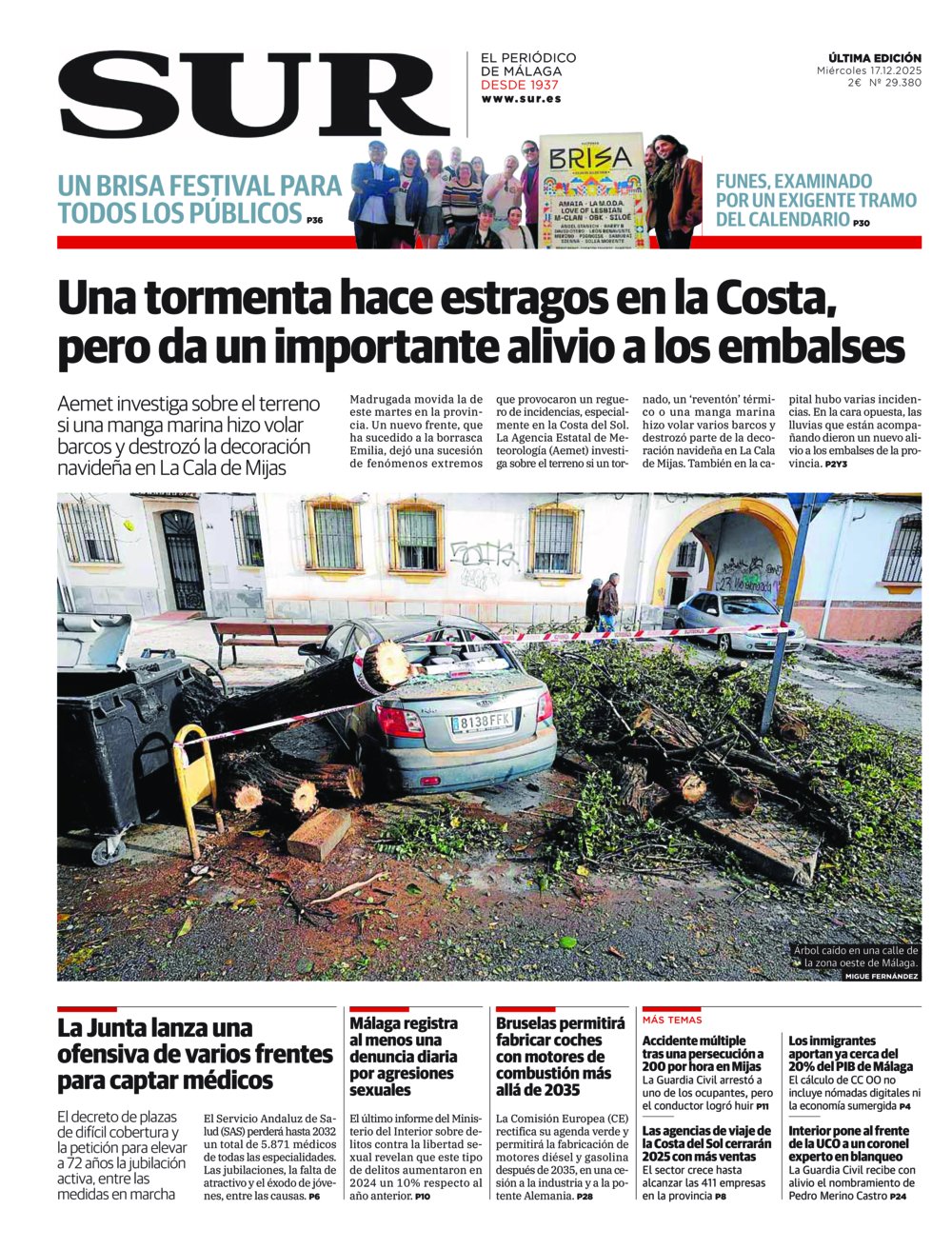 Portada de SUR, 17 de Diciembre de 2025