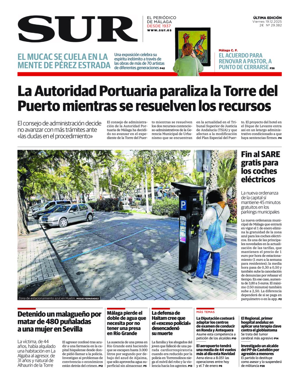 Portada de SUR, 19 de Diciembre de 2025