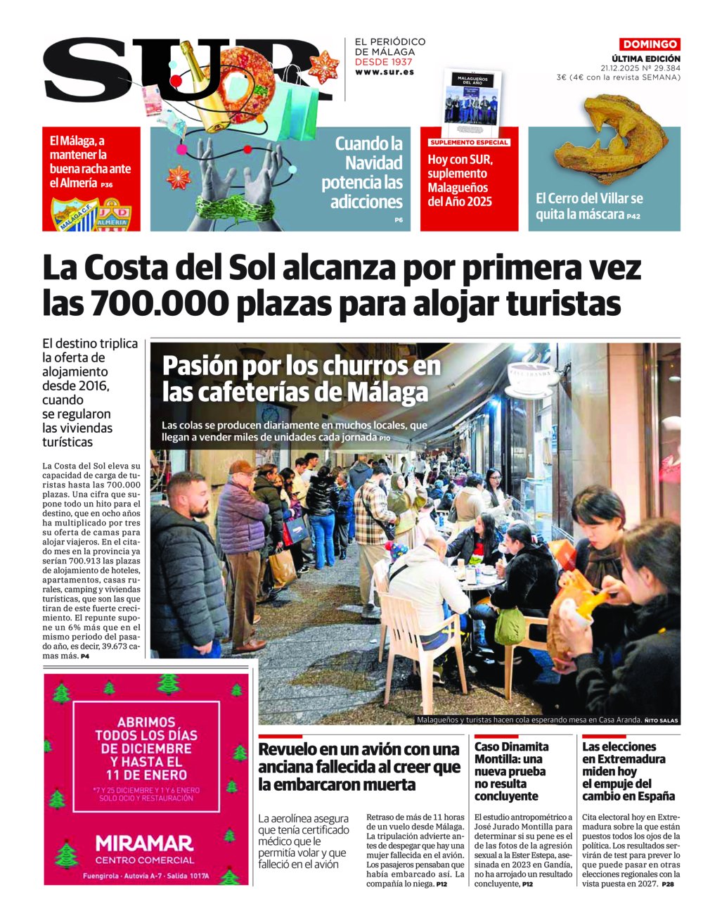 Portada de SUR, 21 de Diciembre de 2025