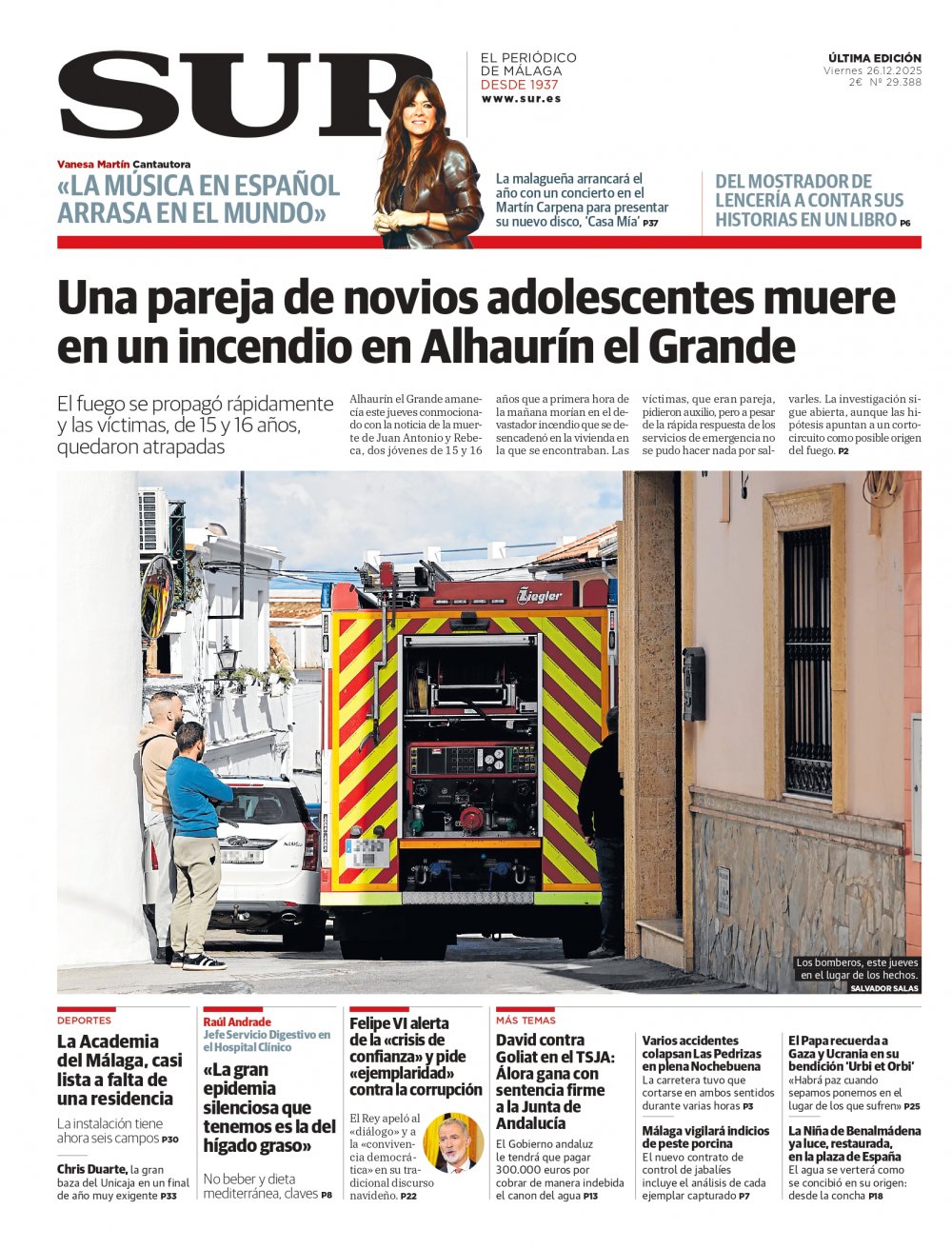 Portada de SUR, 26 de Diciembre de 2025