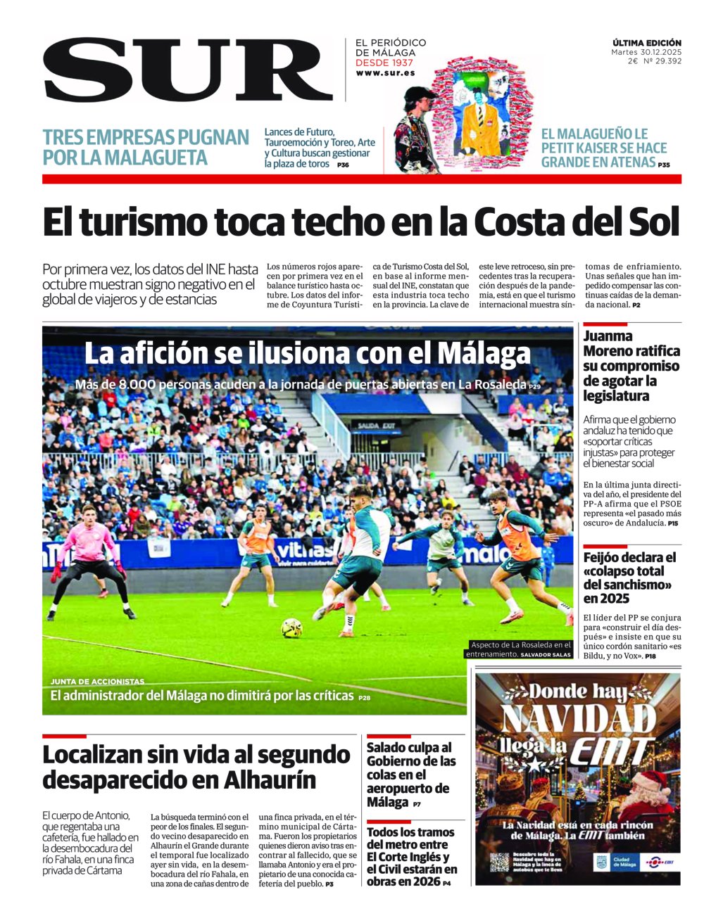 Portada de SUR, 30 de Diciembre de 2025