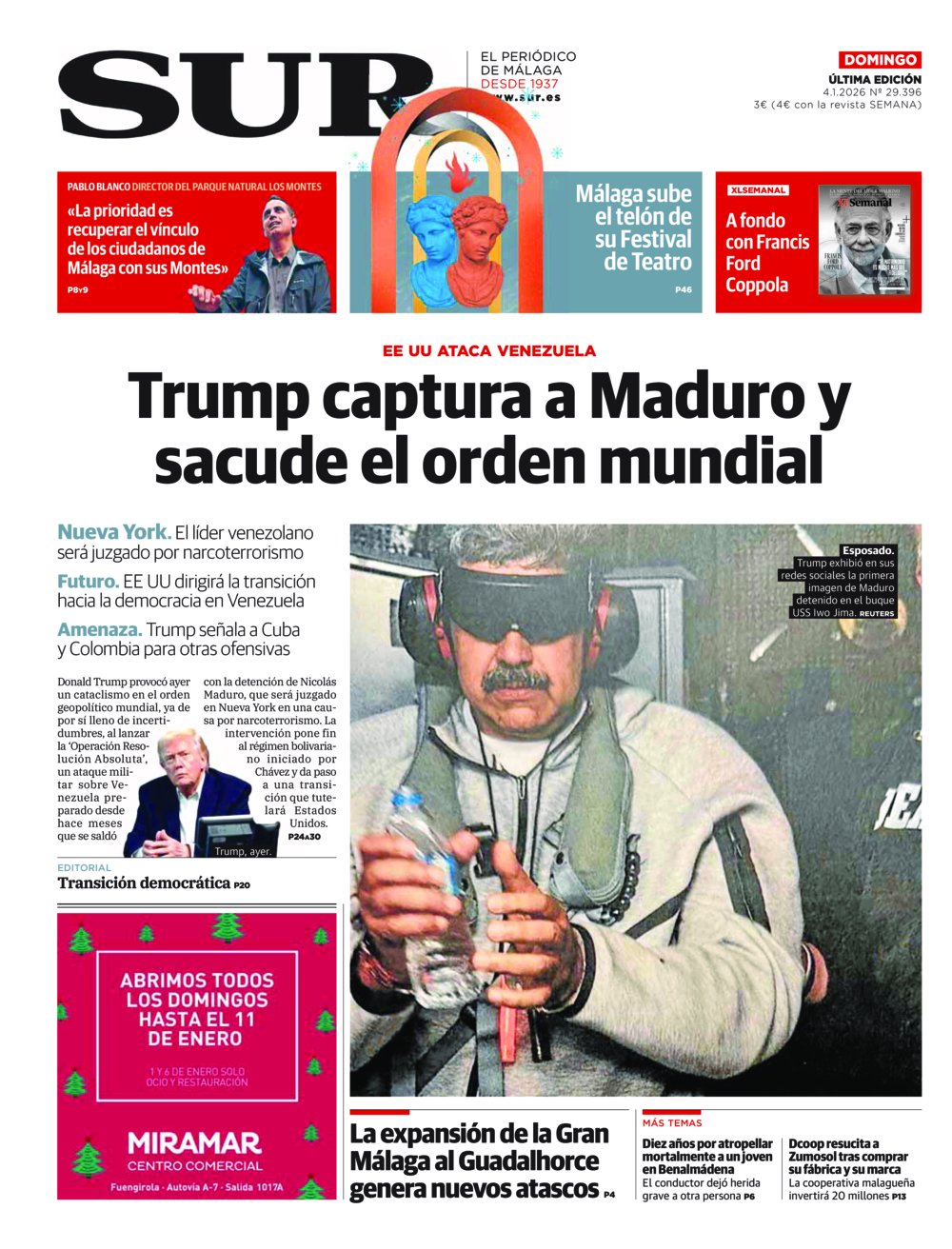 Portada de SUR, 04 de Enero de 2026
