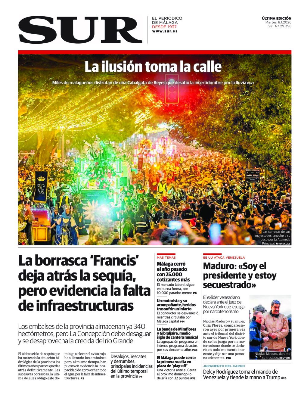 Portada de SUR, 06 de Enero de 2026