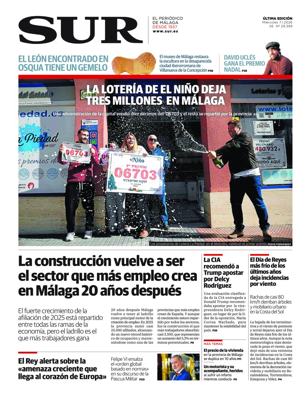 Portada de SUR, 07 de Enero de 2026