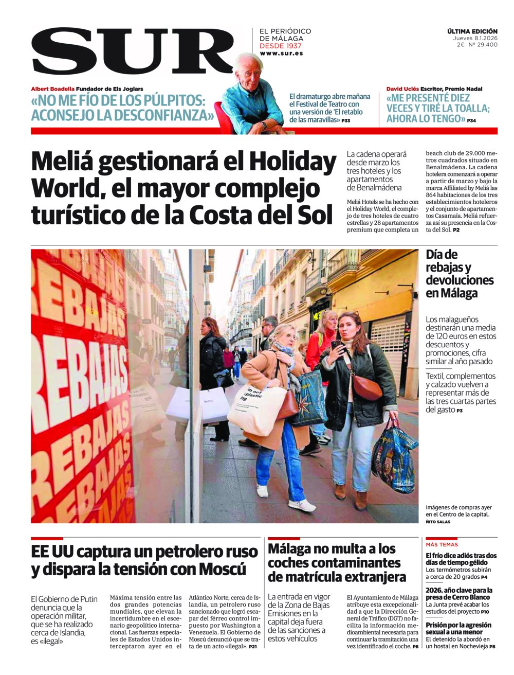 Portada de SUR, 08 de Enero de 2026