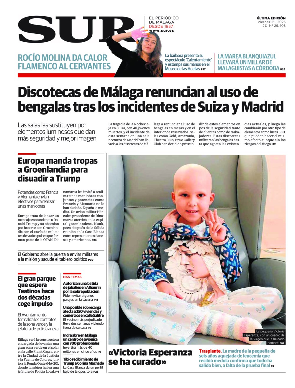 Portada de SUR, 16 de Enero de 2026