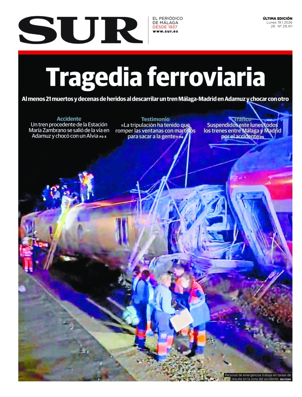 Portada de SUR, 19 de Enero de 2026