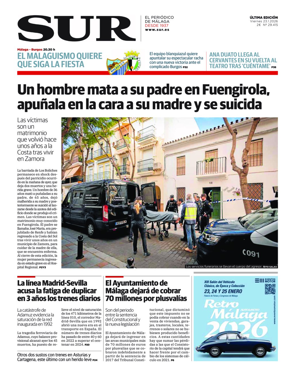 Portada de SUR, 23 de Enero de 2026