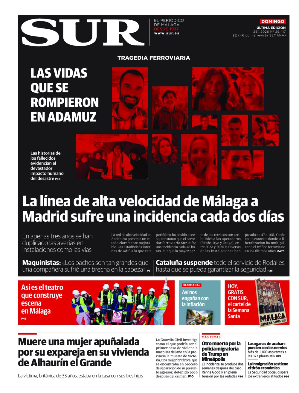 Portada de SUR, 25 de Enero de 2026