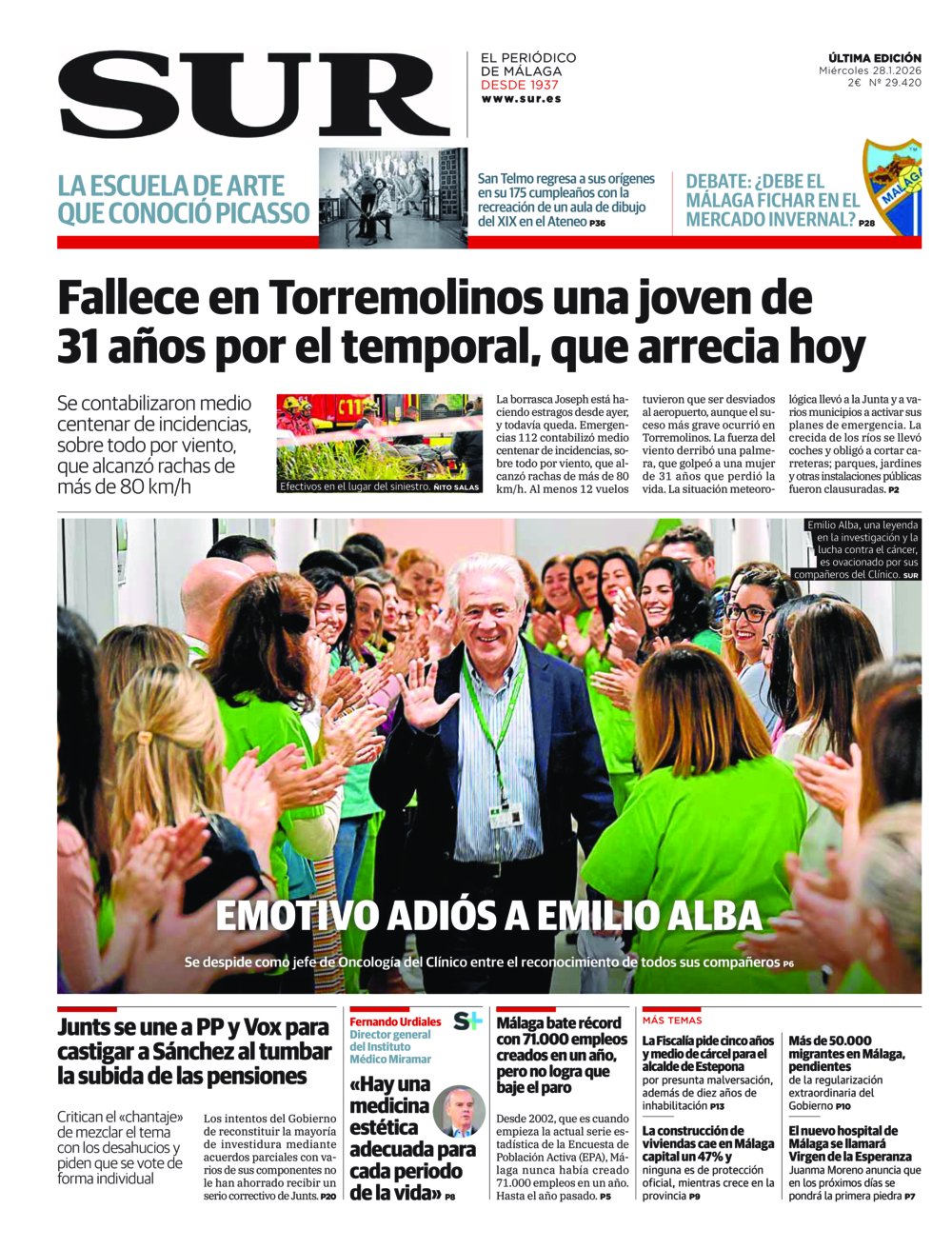 Portada de SUR, 28 de Enero de 2026