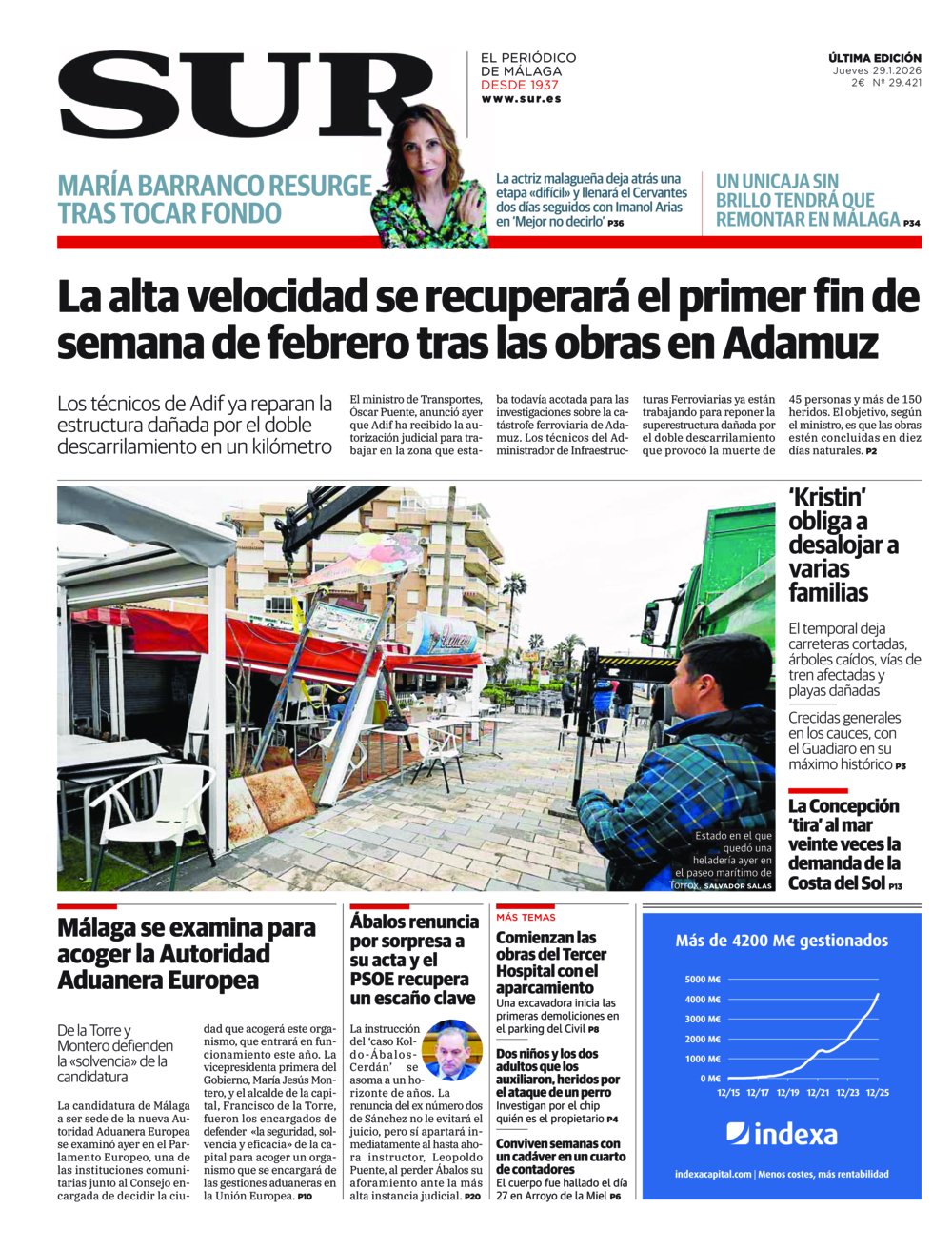 Portada de SUR, 29 de Enero de 2026
