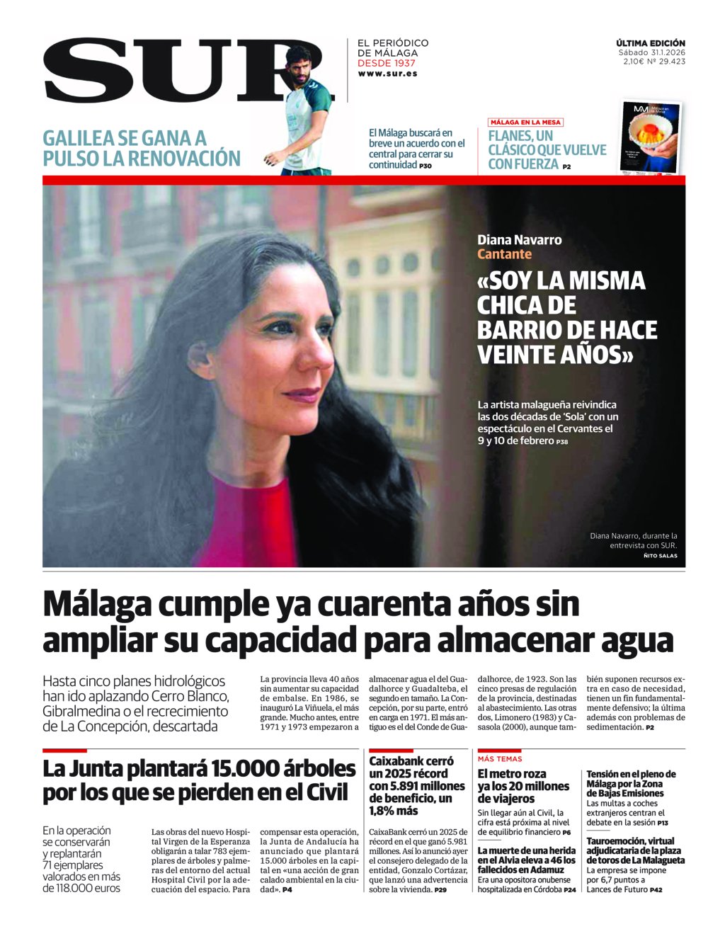Portada de SUR, 31 de Enero de 2026