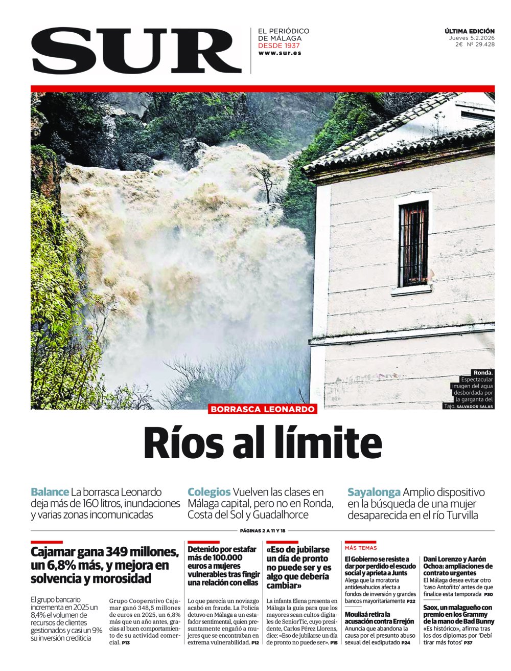 Portada de SUR, 05 de Febrero de 2026