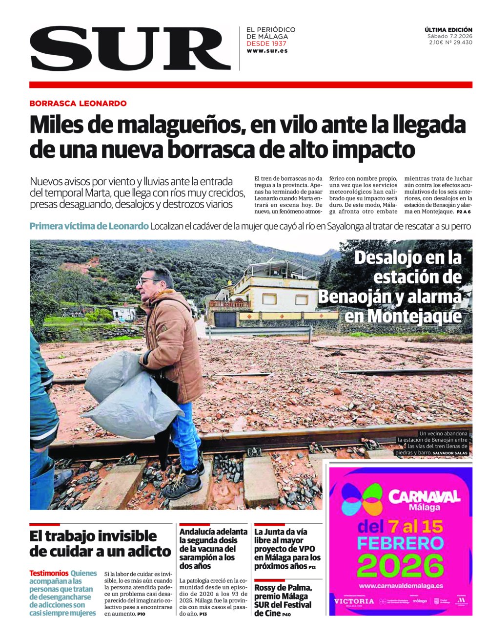 Portada de SUR, 07 de Febrero de 2026