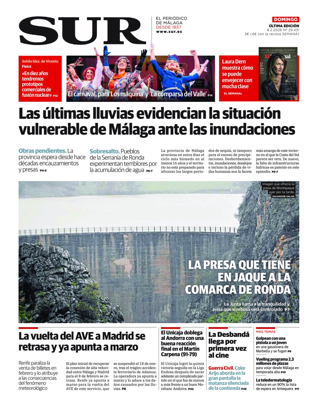 Portada de SUR, 08 de Febrero de 2026