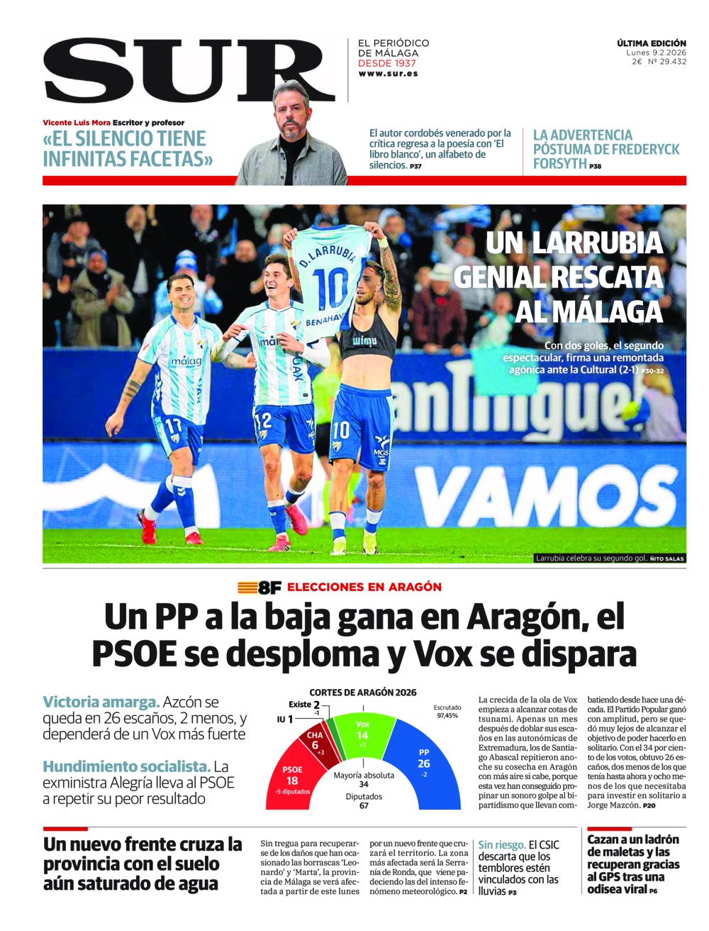 Portada de SUR, 09 de Febrero de 2026