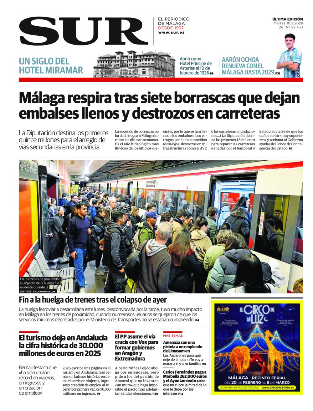 Portada de SUR, 10 de Febrero de 2026