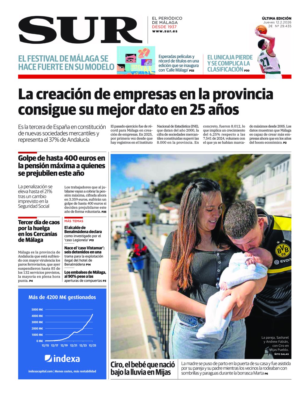 Portada de SUR, 12 de Febrero de 2026