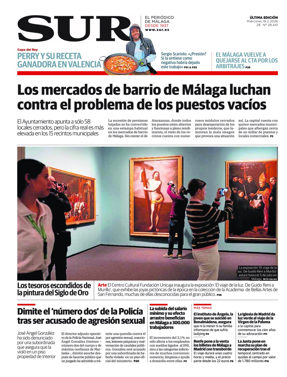 Portada de SUR, 18 de Febrero de 2026