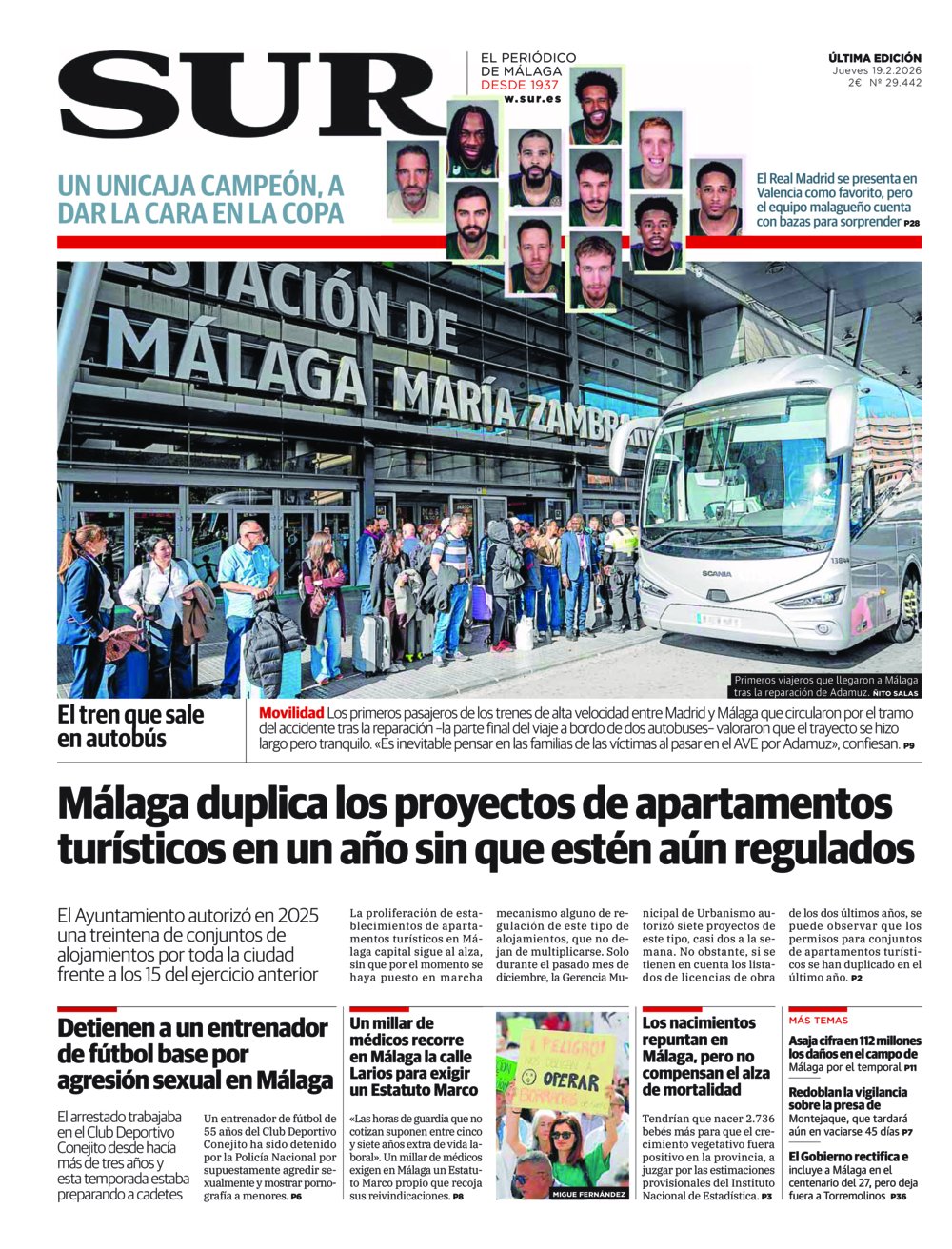 Portada de SUR, 19 de Febrero de 2026