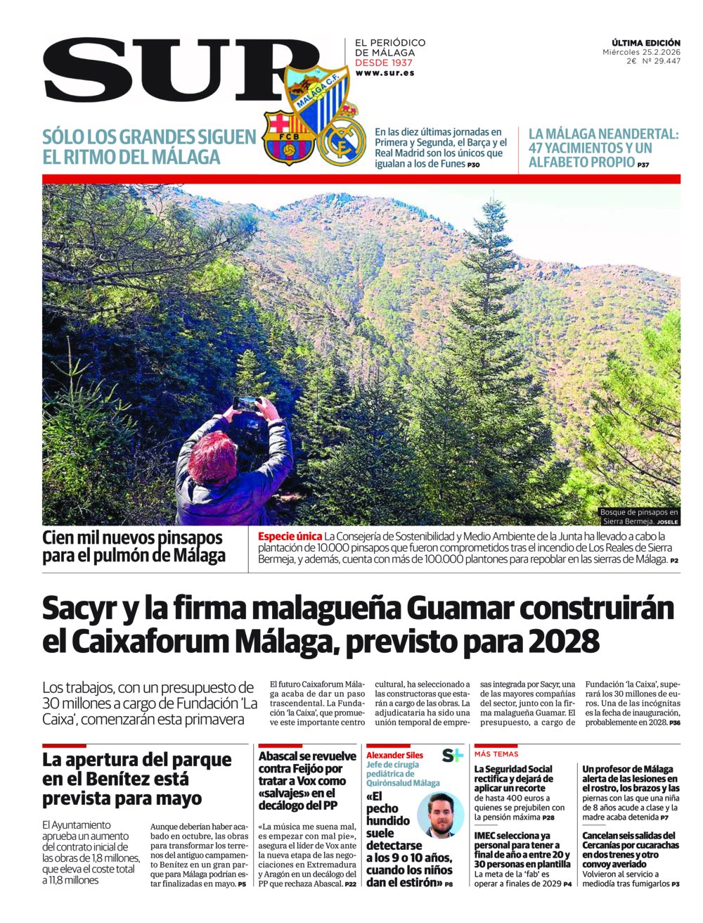 Portada de SUR, 25 de Febrero de 2026