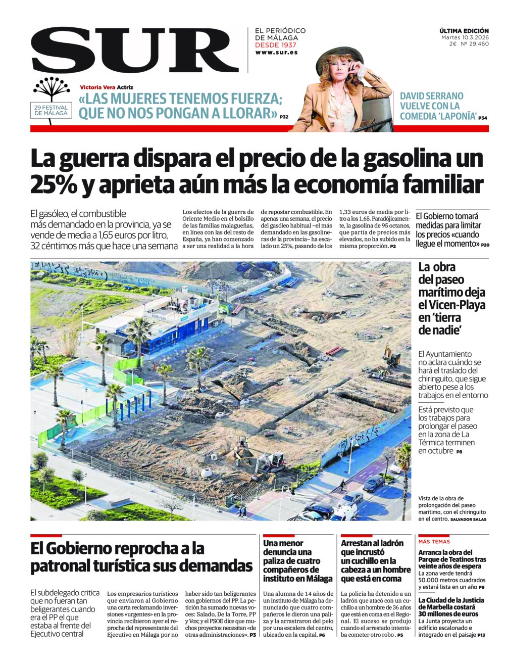 Portada de SUR, 10 de Marzo de 2026