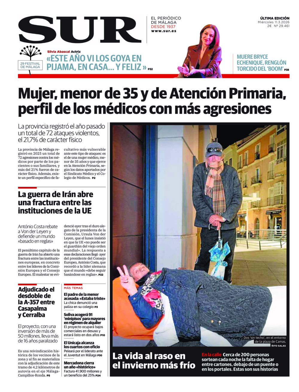 Portada de SUR, 11 de Marzo de 2026