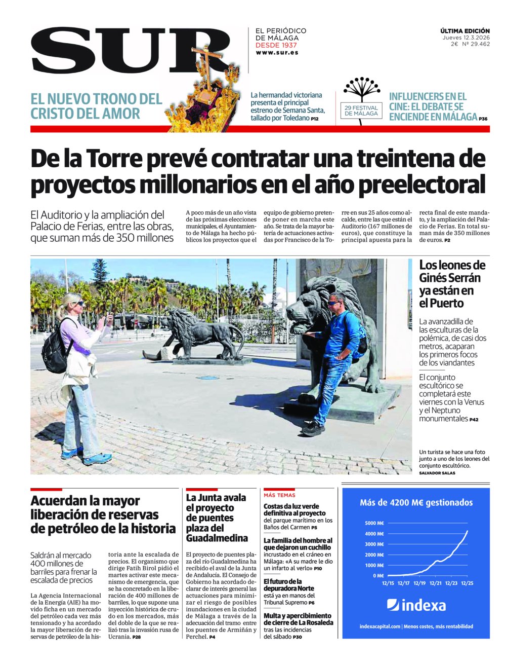 Portada de SUR, 12 de Marzo de 2026