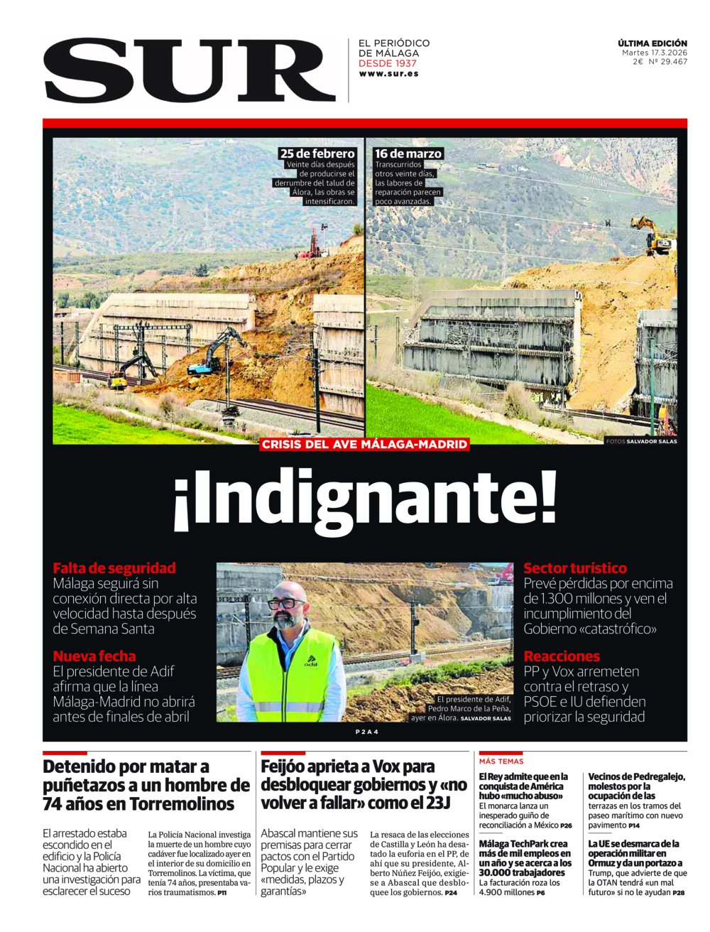 Portada de SUR, 17 de Marzo de 2026