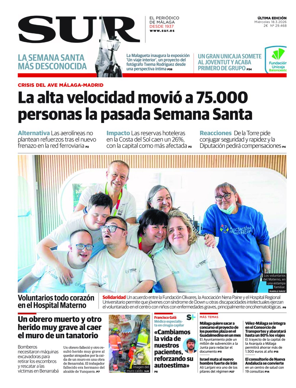 Portada de SUR, 18 de Marzo de 2026