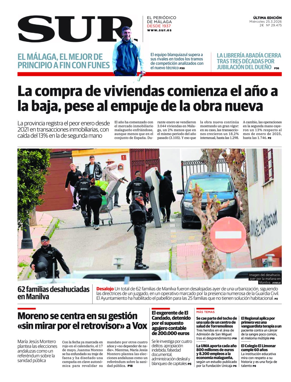 Portada de SUR, 25 de Marzo de 2026