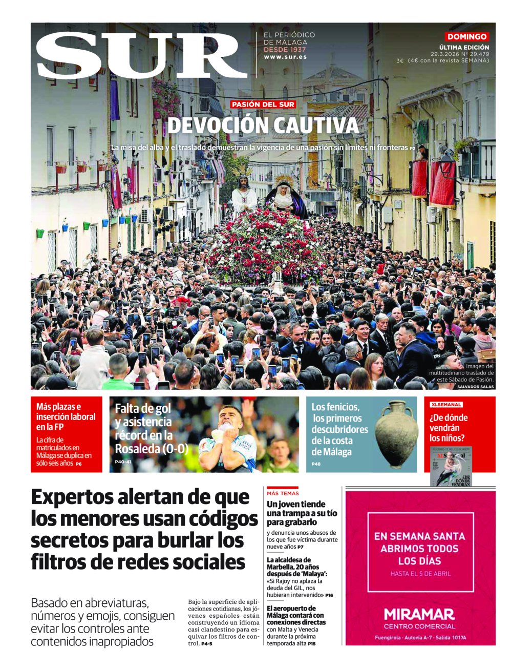 Portada de SUR, 29 de Marzo de 2026