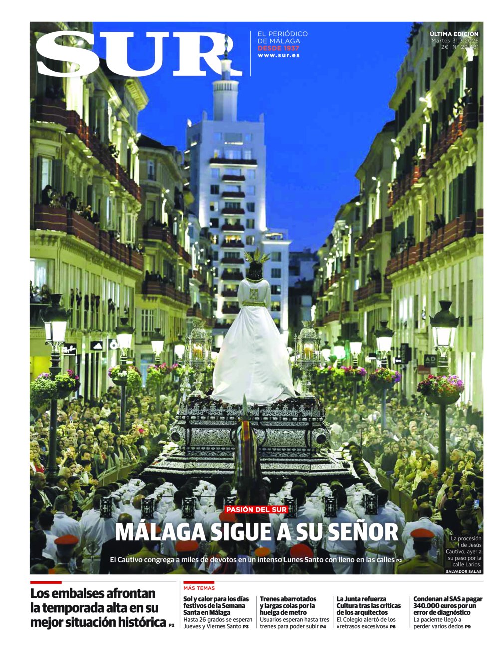 Portada de SUR, 31 de Marzo de 2026